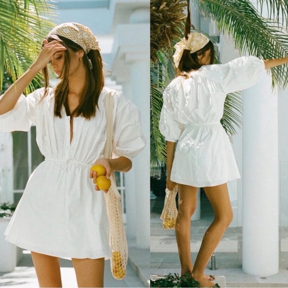 Sabo Skirt White Mini Dress with Puff Sleeves